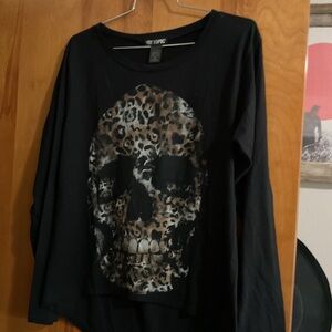 Black Skull Graphic Long Sleeve Top Hot Topic